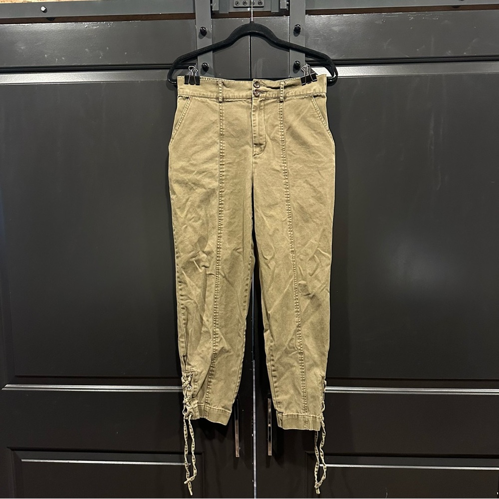 High Stretch Waisted Olive Green Pants with Lace Up Ankle